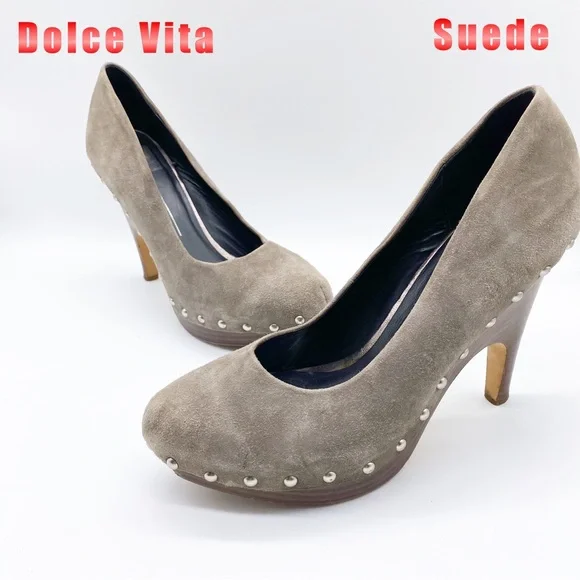 Dolce Vita-Dark Taupe Suede Studded wood heel 9 - Picture 1 of 9
